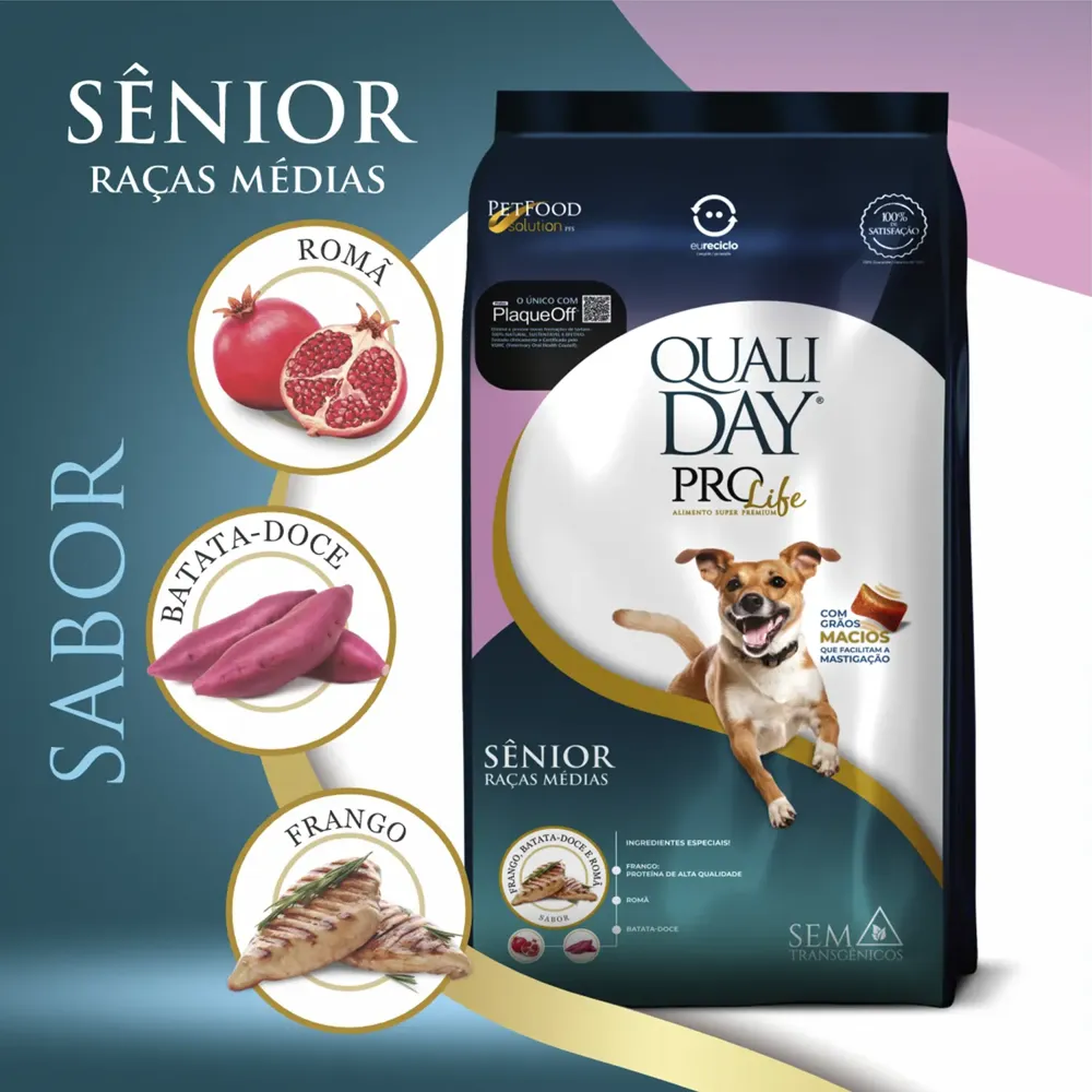 Ração Qualiday Pro Life Cães Sênior Raças Médias e Grandes Frango, Batata Doce e Romã — foto 2