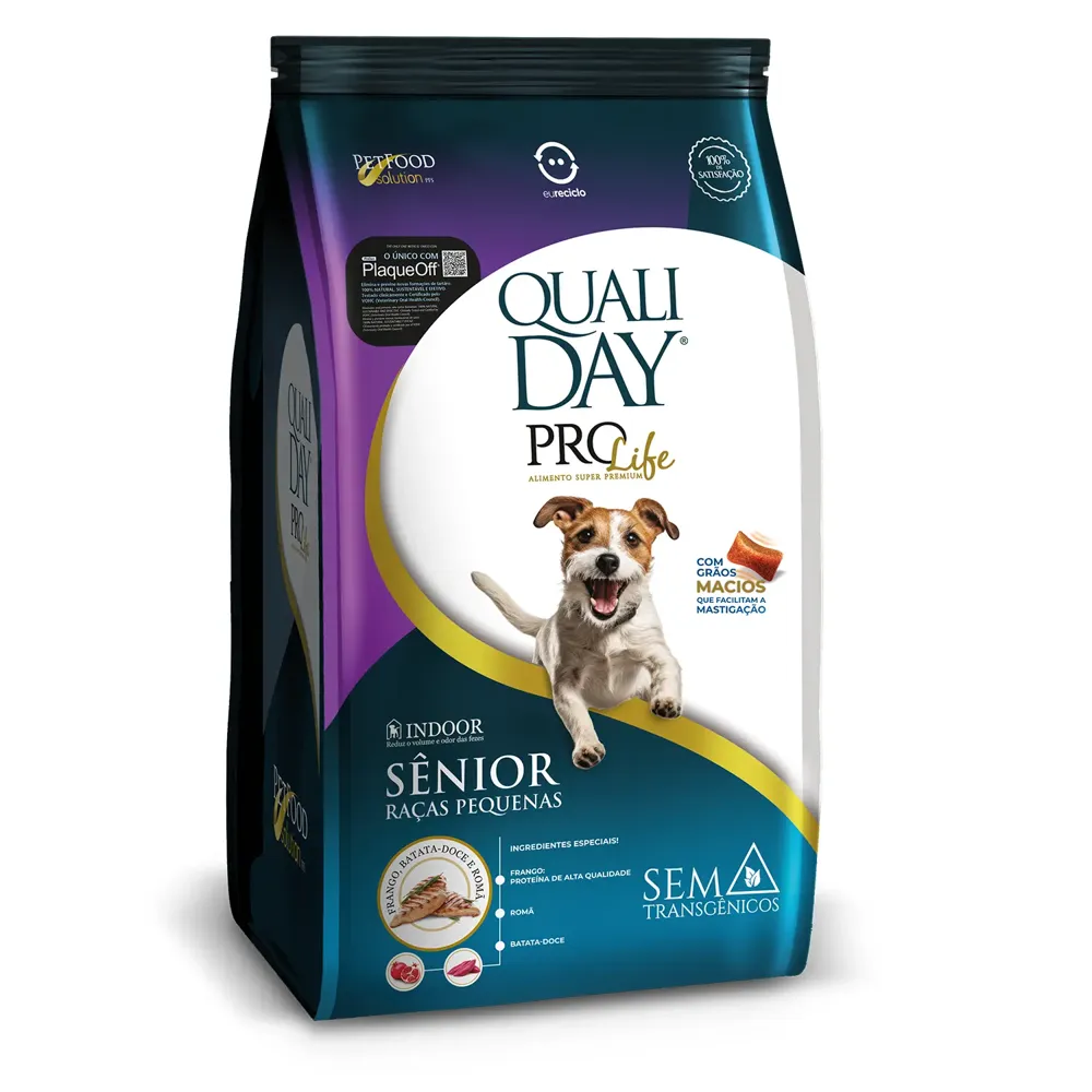 Ração Qualiday Pro Life Cães Sênior Raças Pequenas Frango, Batata Doce e Romã
