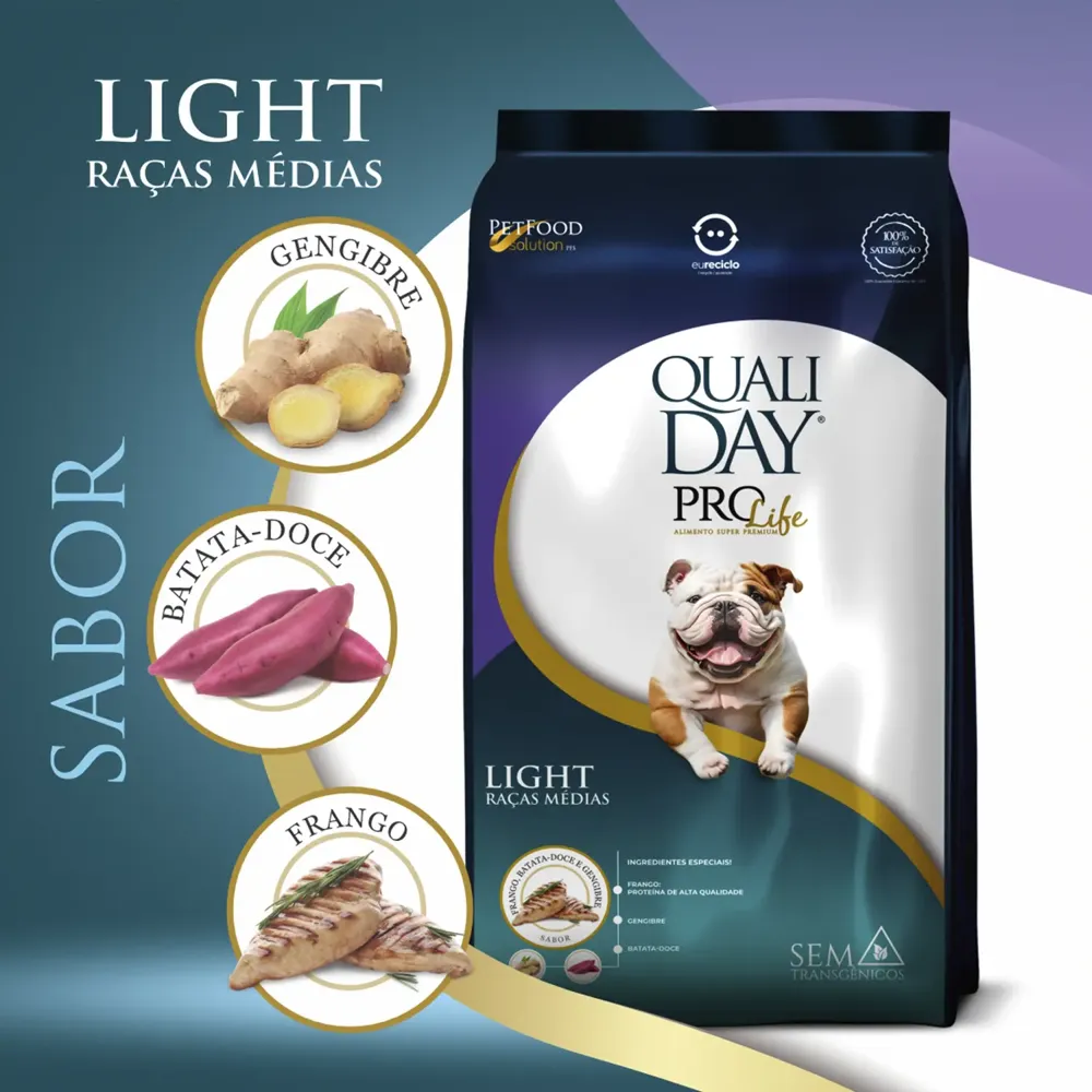 Ração Qualiday Pro Life Light Cães Adultos Raças Médias e Grandes Frango, Batata Doce e Gengibre — foto 2