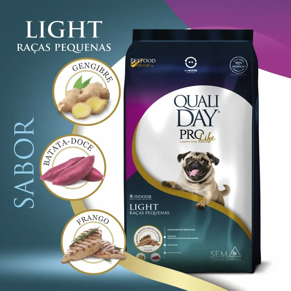 Ração Qualiday Pro Life Light Cães Adultos Raças Pequenas Frango, Batata Doce e Gengibre — foto 2