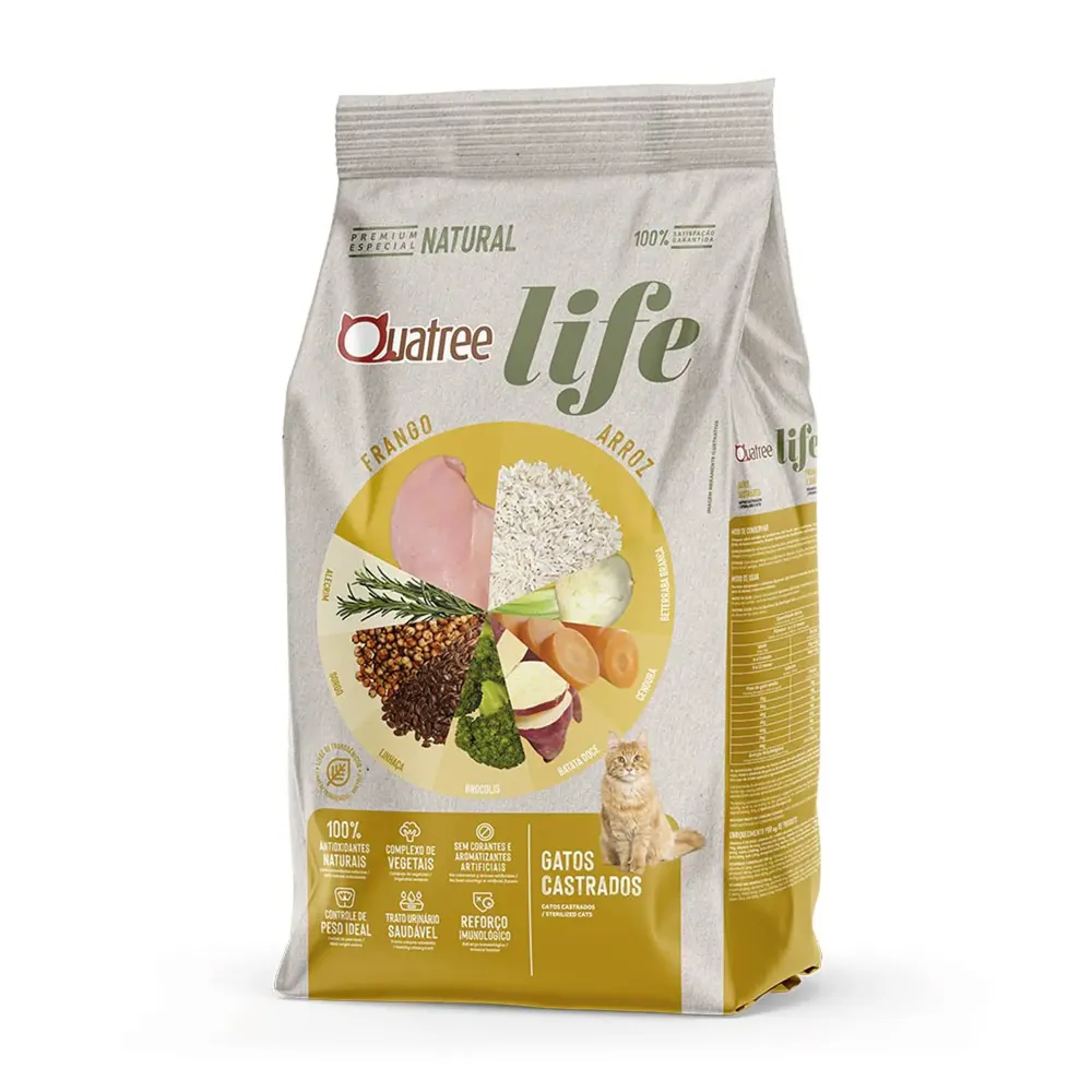 Ração Quatree Life Gatos Castrados Frango e Arroz