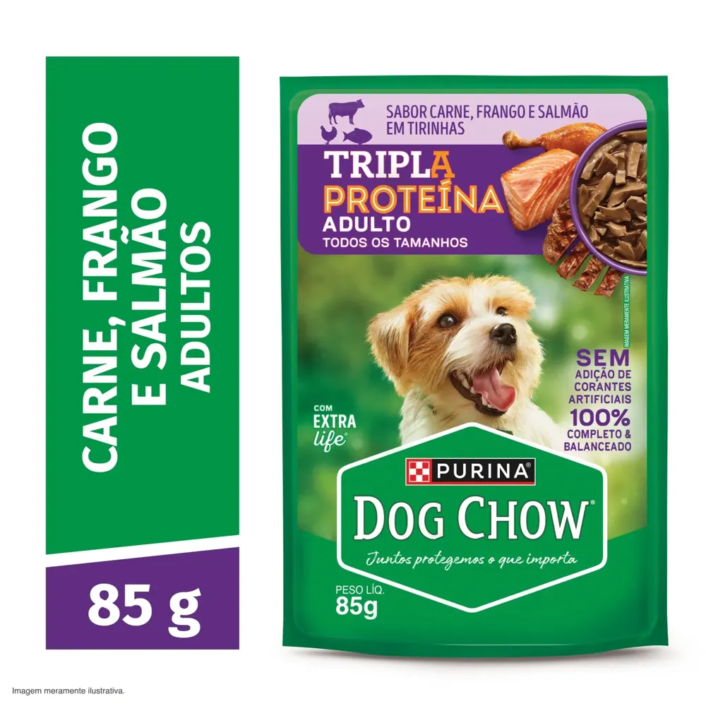 Ração Úmida Dog Chow Cães Adultos Tripla Proteína Carne Frango e Salmão em Tirinhas — foto 3
