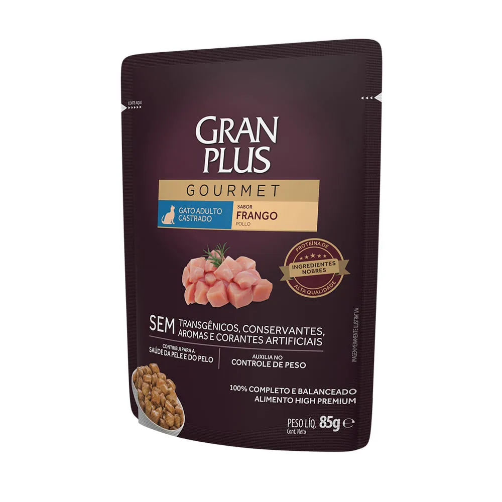 Ração Úmida GranPlus Gourmet Gatos Castrados Frango — foto 2