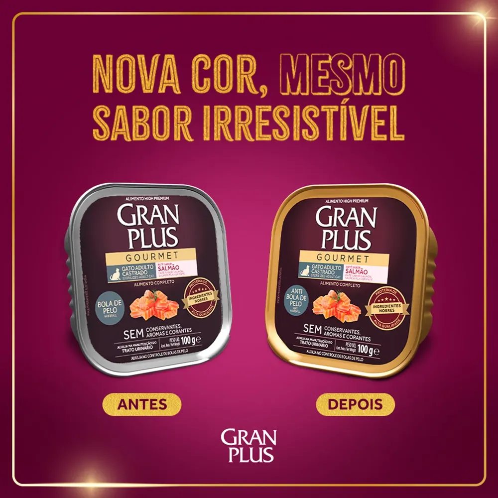 Ração Úmida GranPlus Gatos Adultos Castrados Patê Gourmet Anti Bolas de Pelo Salmão — foto 2