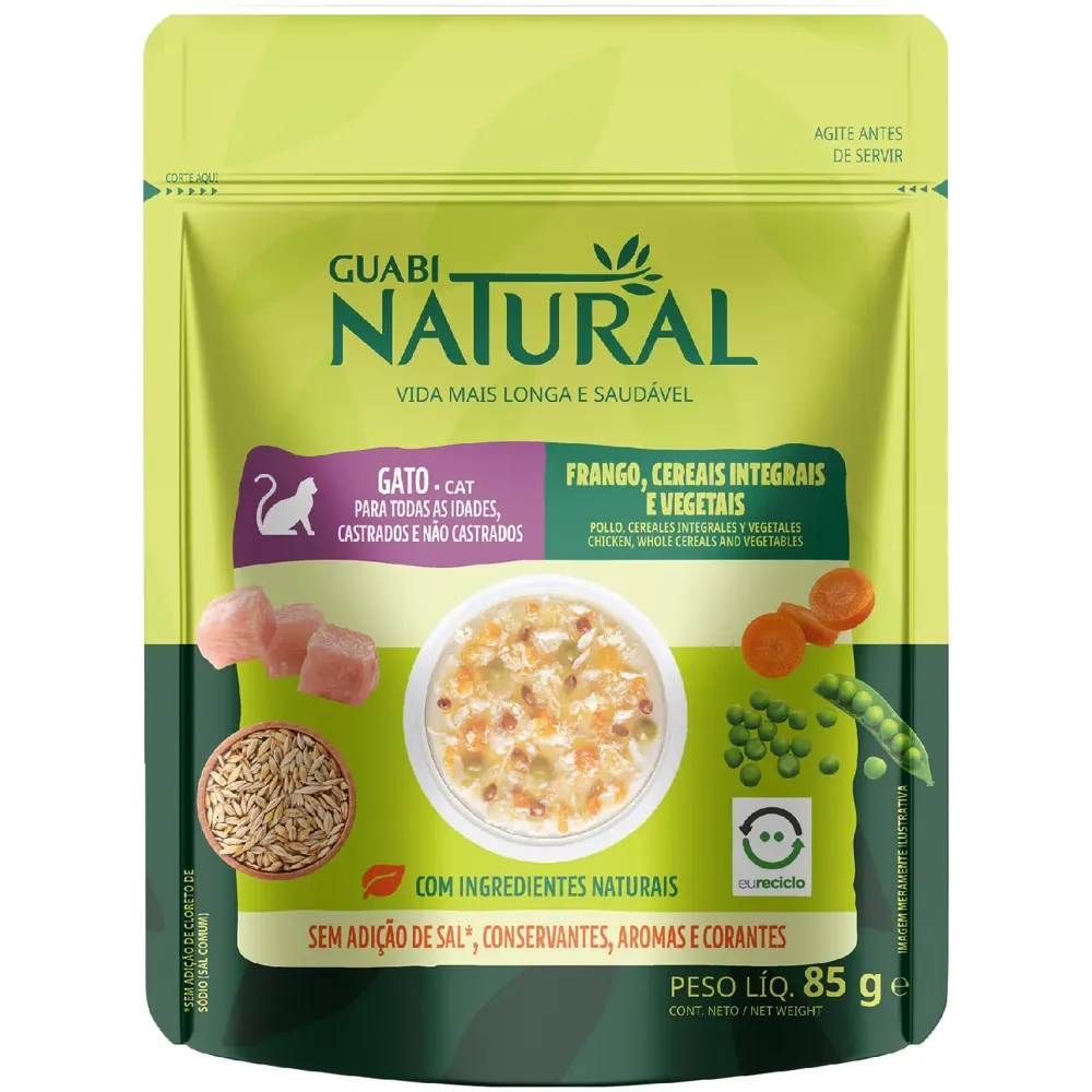Ração Úmida Guabi Natural Gatos Frango, Cereais Integrais e Vegetais