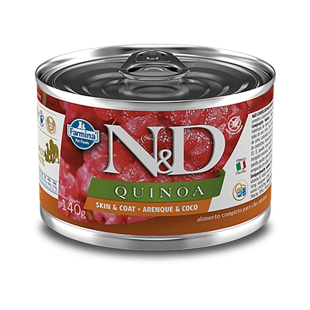 Ração Úmida Lata Farmina N&D Quinoa Pele e Pelo Arenque para Cães Adultos 140 g