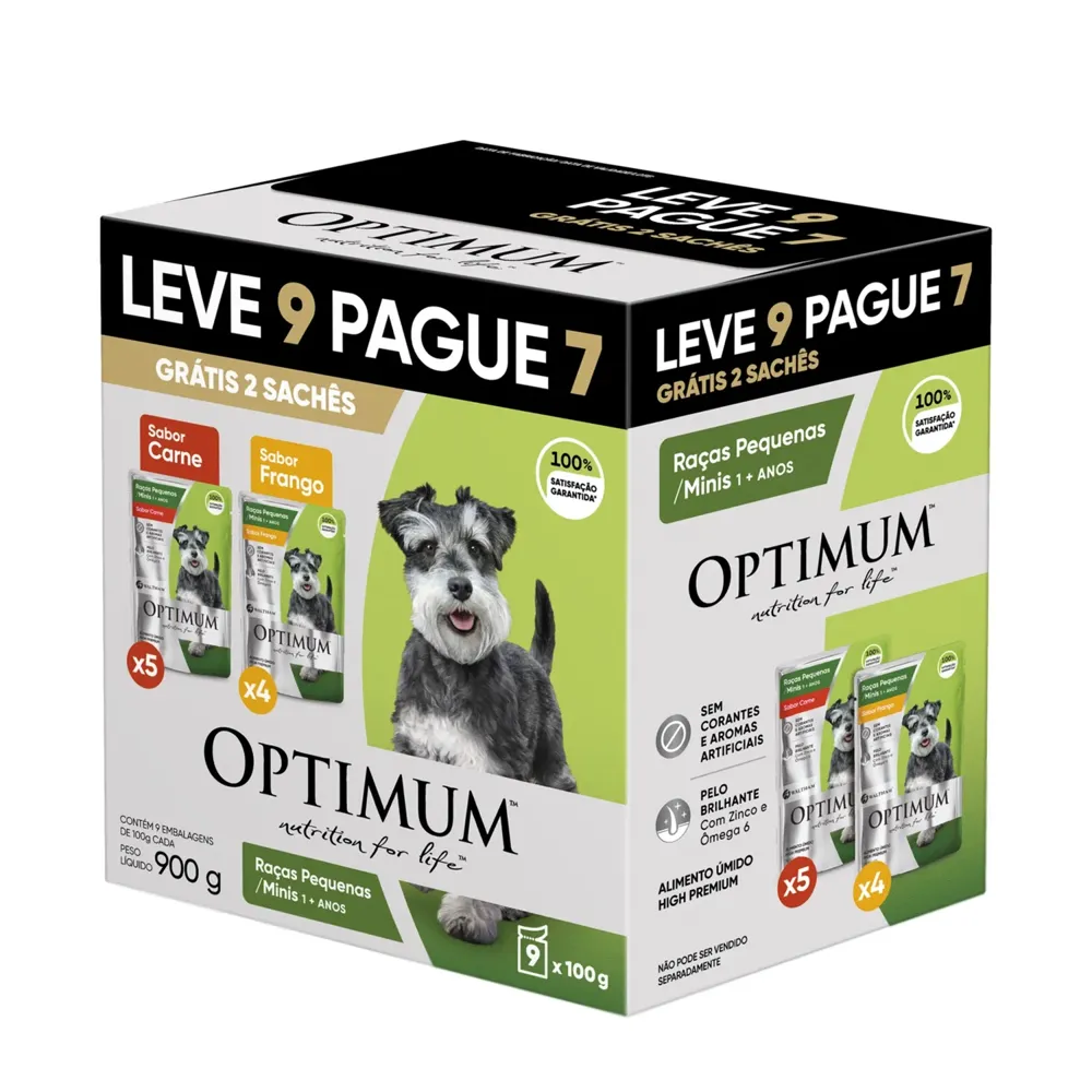 Ração Úmida Optimum Sachê Cães Adultos Mini e Pequeno Carne e Frango