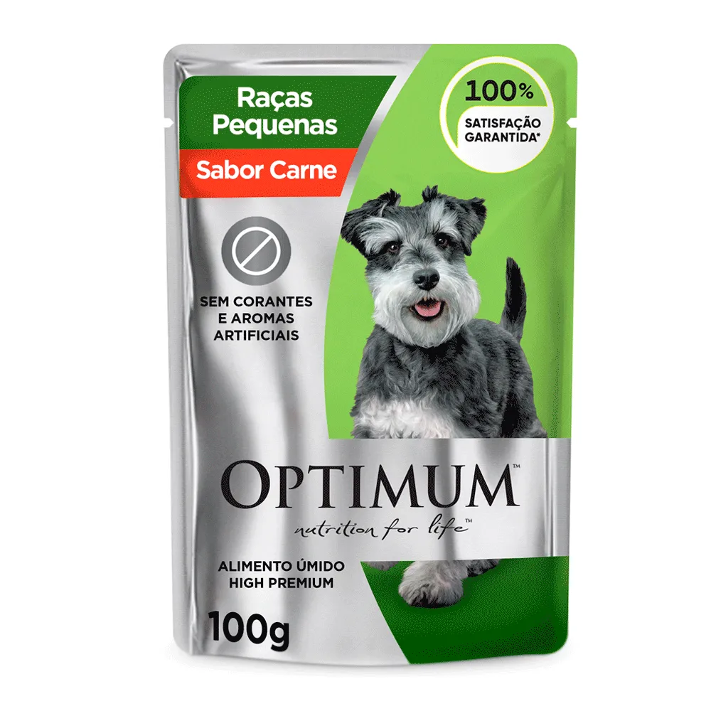 Ração Úmida Optimum Sachê para Cães Adultos Raças Pequenas e Minis Carne