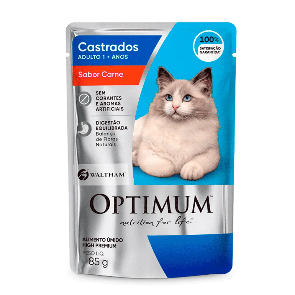 Ração Úmida Optimum Sachê Gatos Adultos Castrados Carne — foto 2