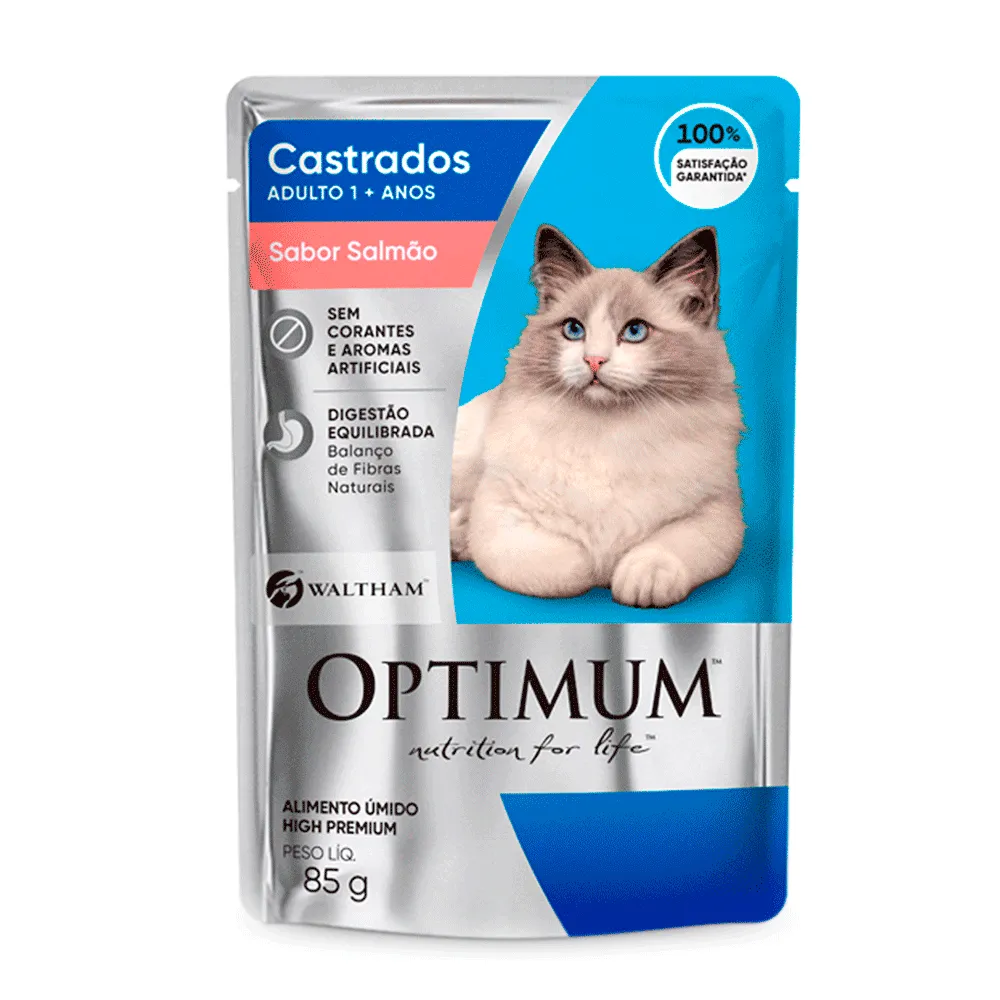 Ração Úmida Optimum Sachê Gatos Adultos Castrados Salmão — foto 2