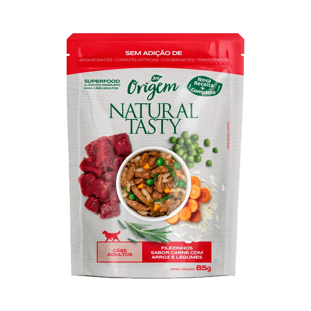 Ração Úmida Origem Natural Tasty Cães Adultos Carne, Arroz e Legumes