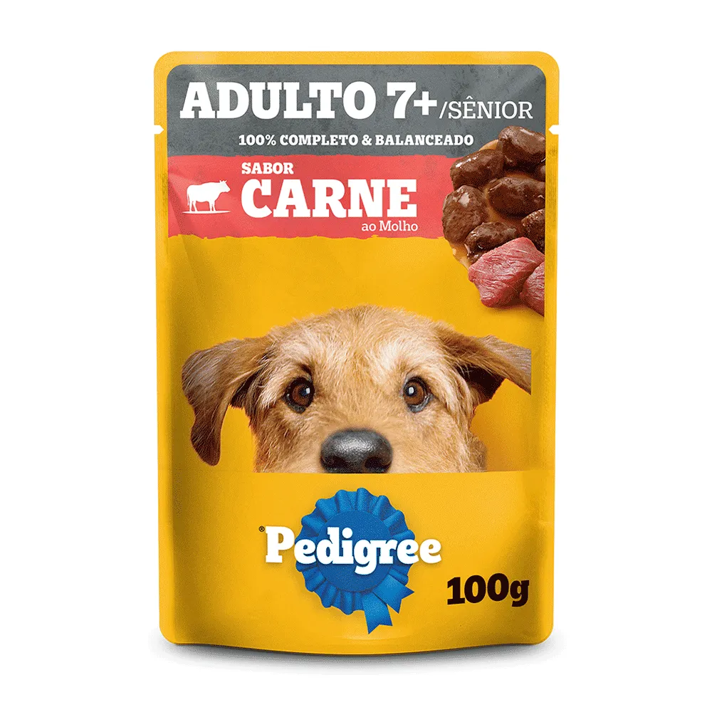 Ração Úmida Pedigree Sachê Cães Adultos Sênior 7+ Anos Carne ao Molho