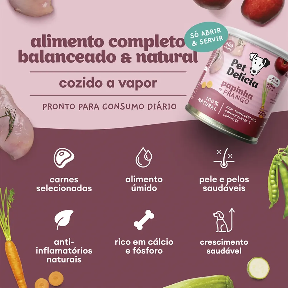 Ração Úmida Pet Delícia Cães Filhotes Papinha de Frango — foto 2