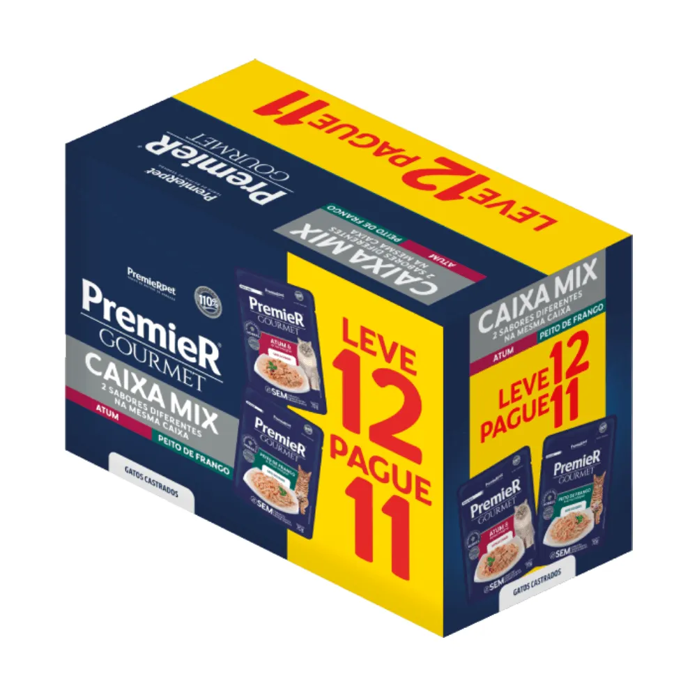 Ração Úmida Premier Gourmet Gatos Castrados Frango e Atum