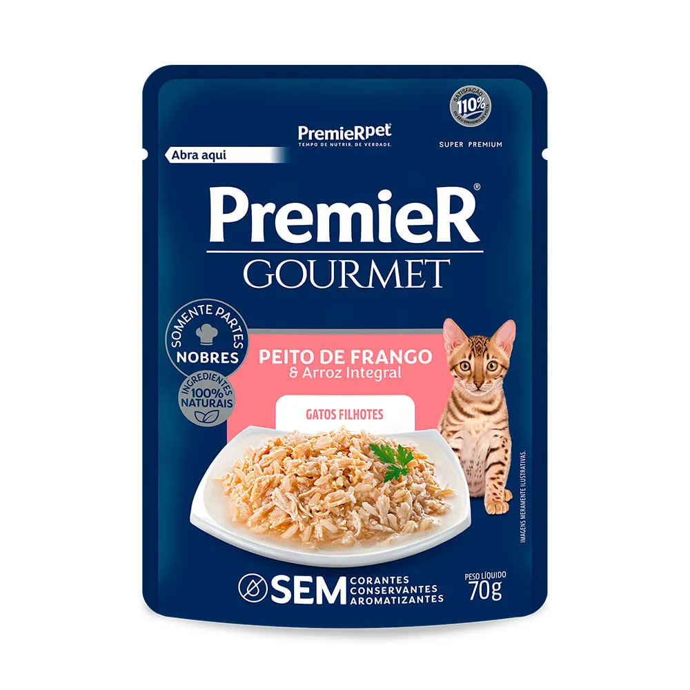 Ração Úmida Premier Gourmet Gatos Filhotes Peito de Frango e Arroz Integral