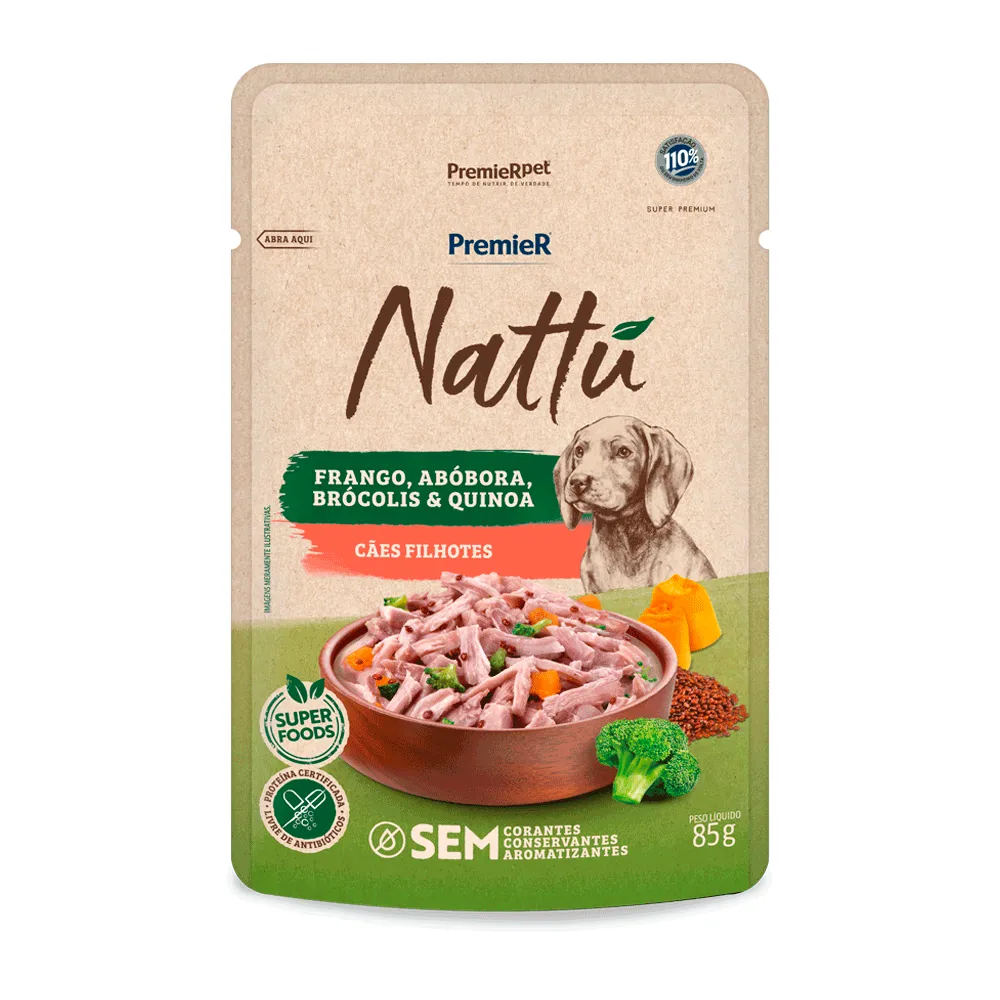 Ração Úmida Premier Nattu Cães Filhotes Frango e Abóbora