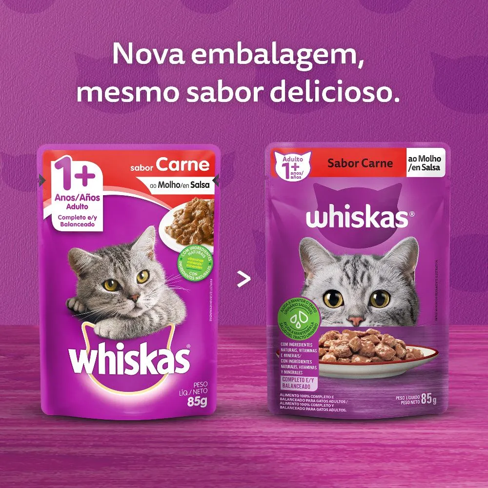 Ração Úmida Whiskas Sachê Carne ao Molho Gatos Adultos — foto 2
