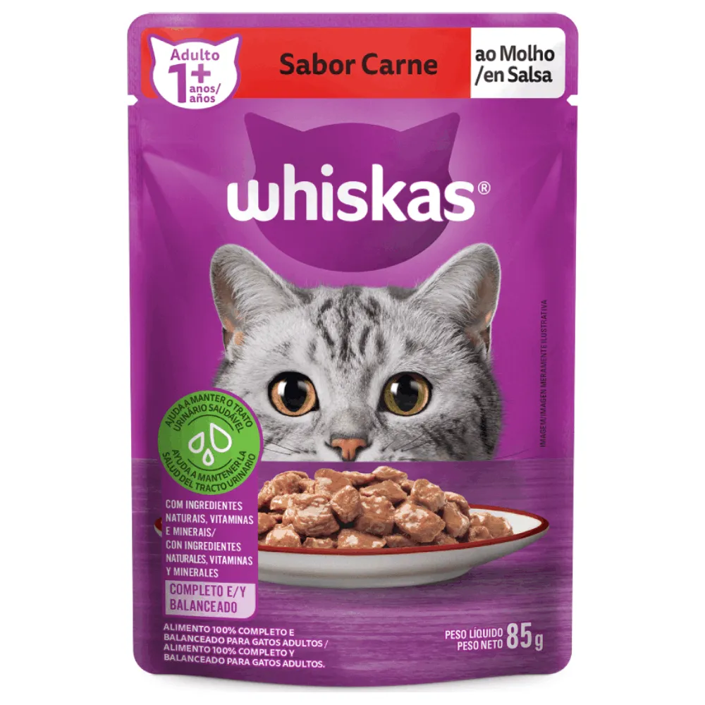 Ração Úmida Whiskas Sachê Carne ao Molho Gatos Adultos — foto 3