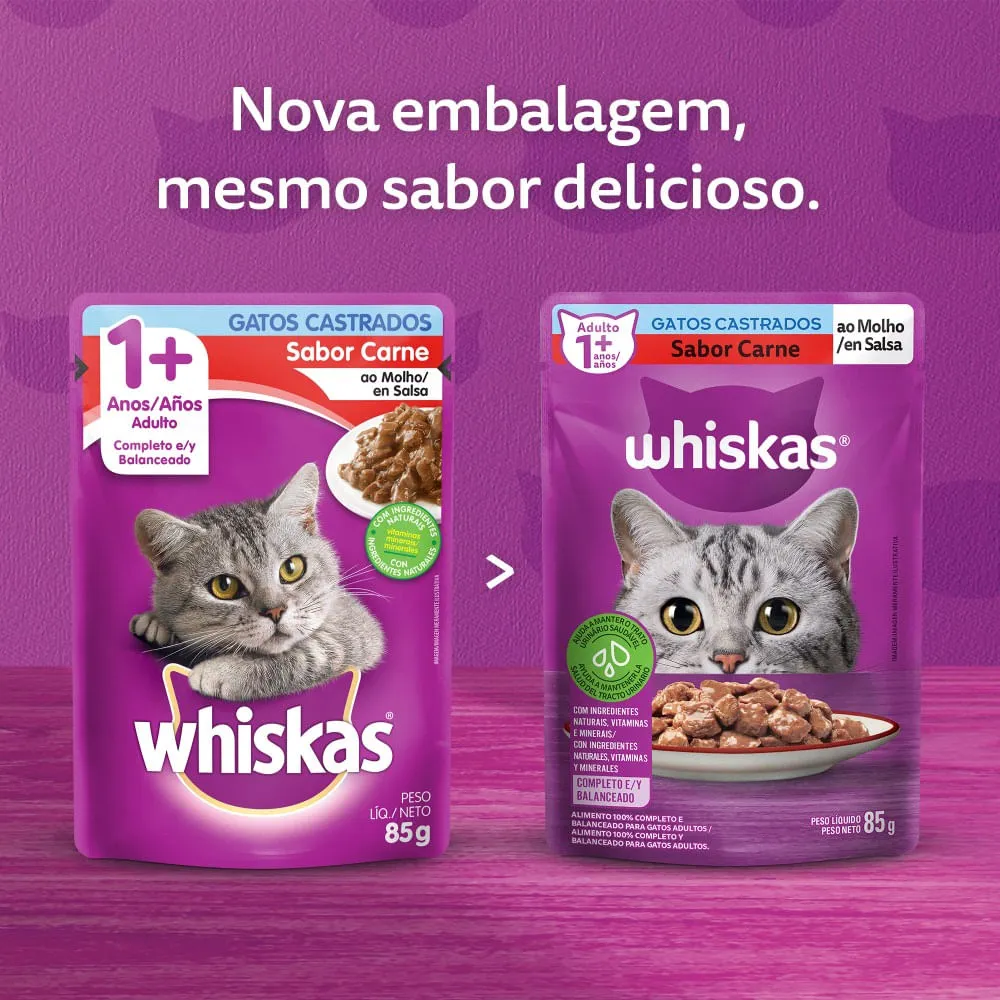 Ração Úmida Whiskas Sachê Carne ao Molho Gatos Adultos Castrados — foto 2