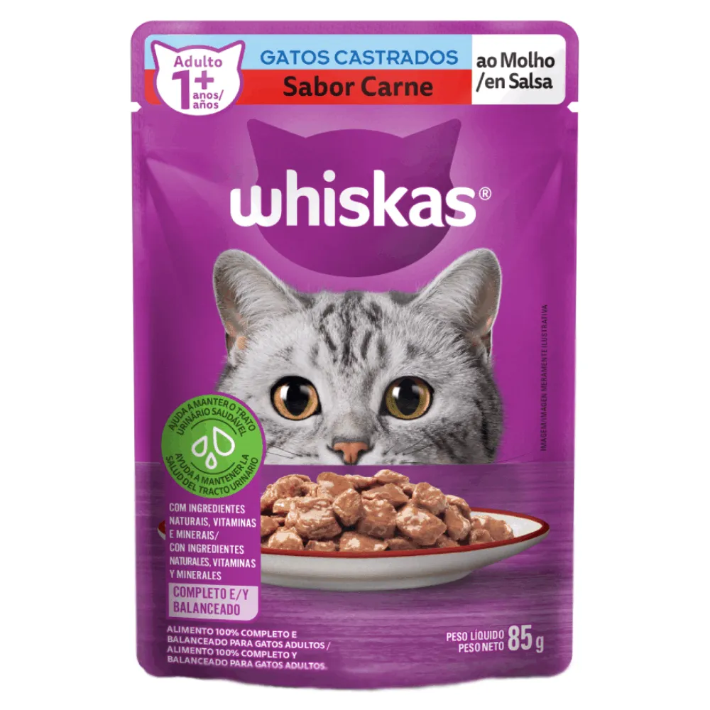 Ração Úmida Whiskas Sachê Carne ao Molho Gatos Adultos Castrados — foto 3