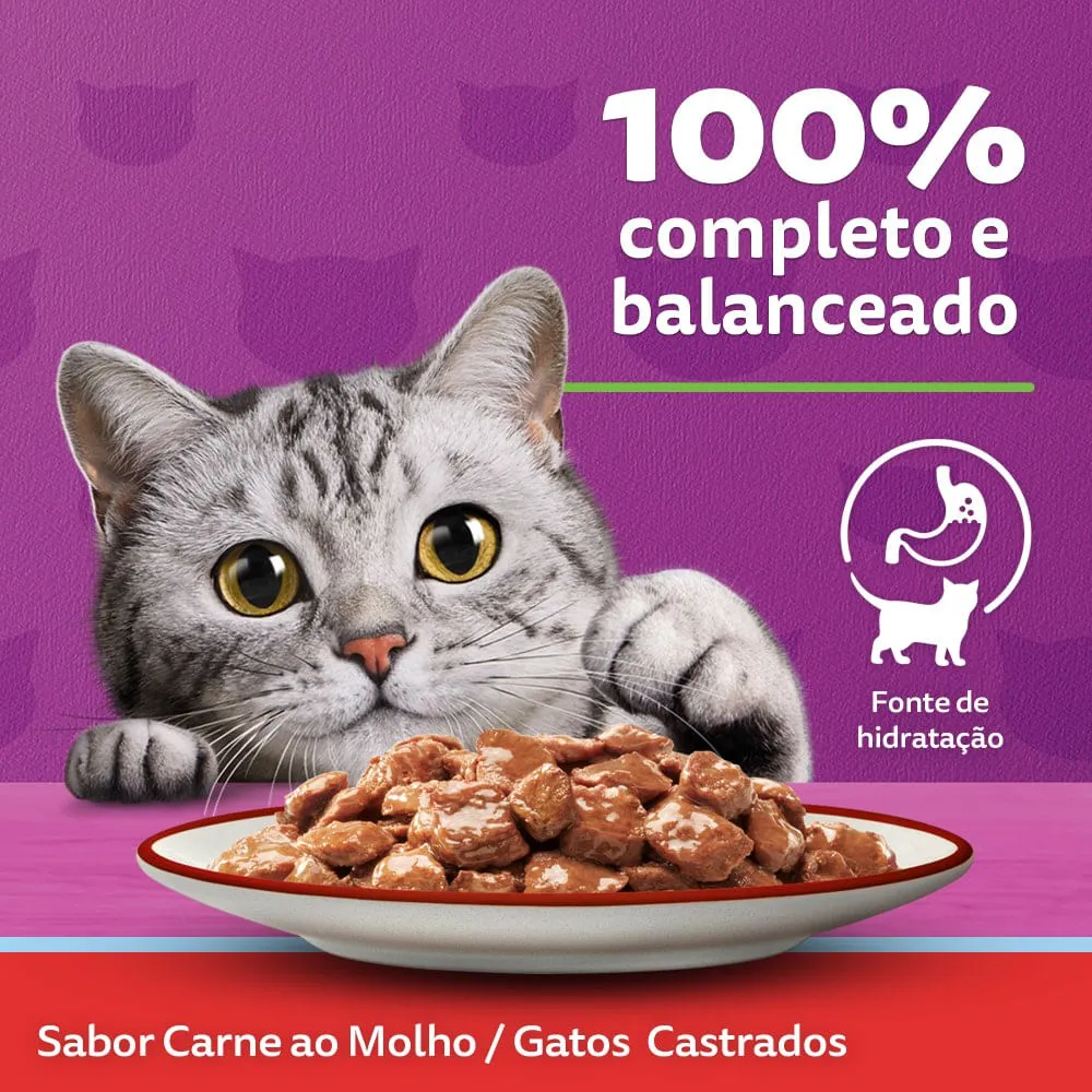 Ração Úmida Whiskas Sachê Carne ao Molho Gatos Adultos Castrados — foto 6