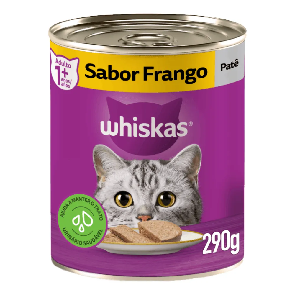 Ração Úmida Whiskas Lata Patê para Gatos Adultos Frango