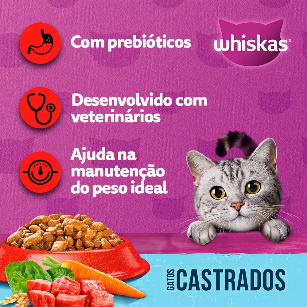 Ração Whiskas Gatos Adultos Castrados Carne — foto 3