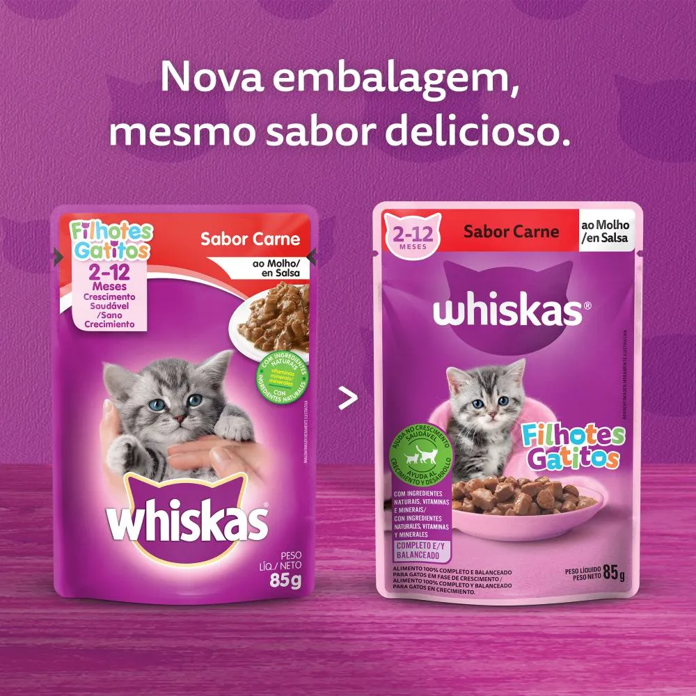 Ração Úmida Whiskas Sachê Carne ao Molho Gatos Filhotes — foto 2