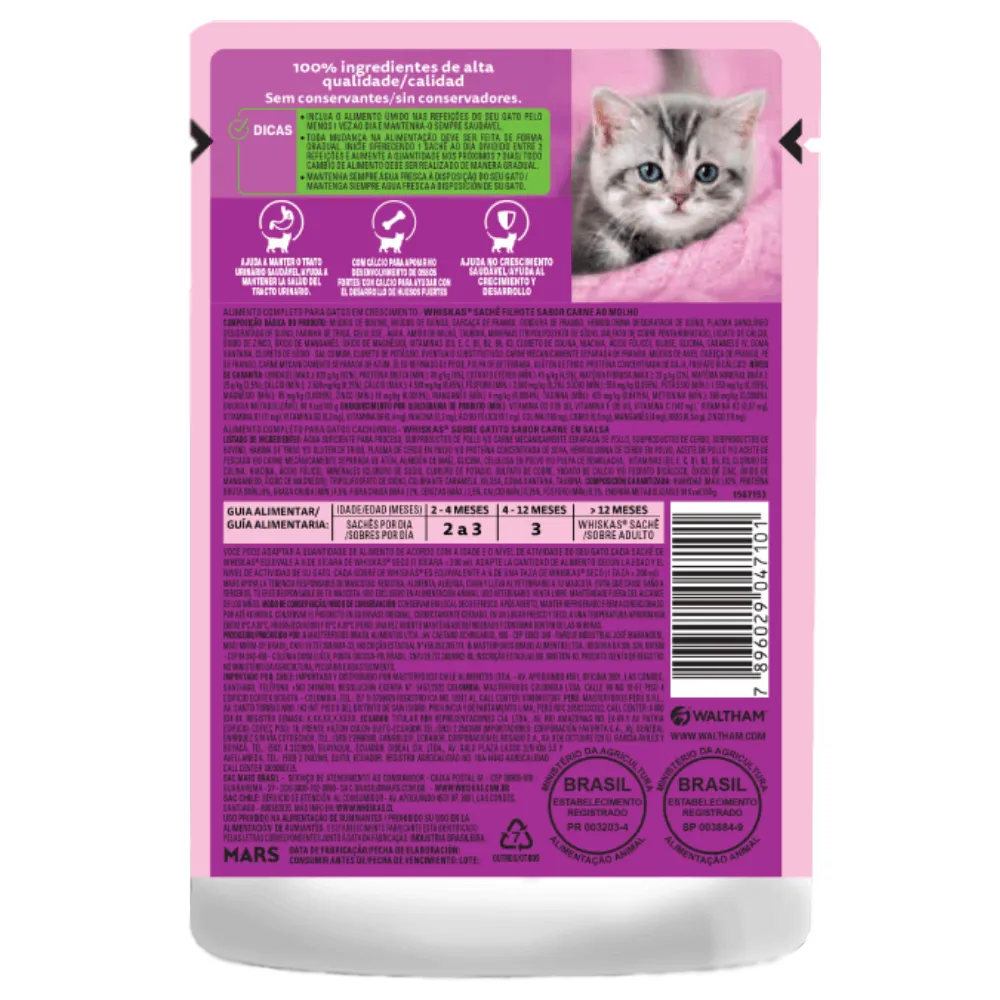 Ração Úmida Whiskas Sachê Carne ao Molho Gatos Filhotes — foto 4