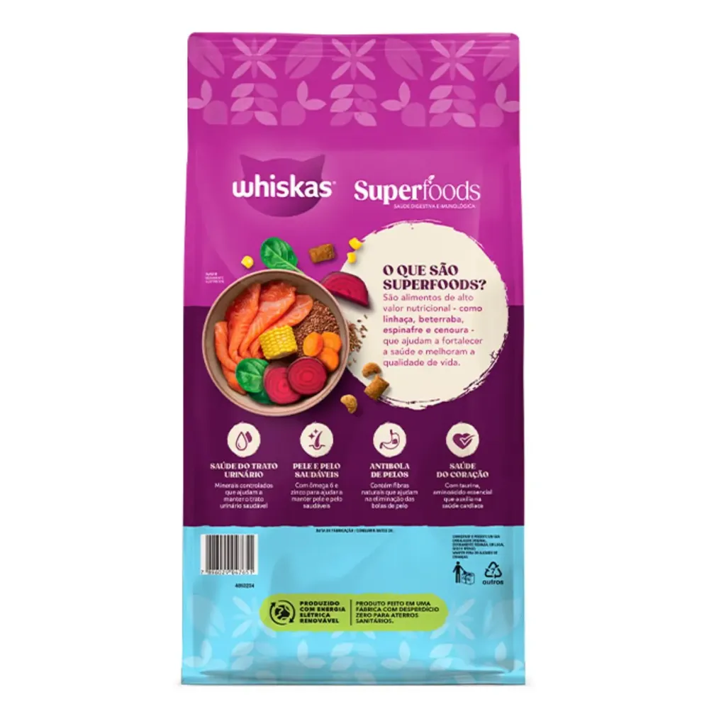 Ração Whiskas Superfoods Salmão e Linhaça Gatos Adultos Castrados — foto 3