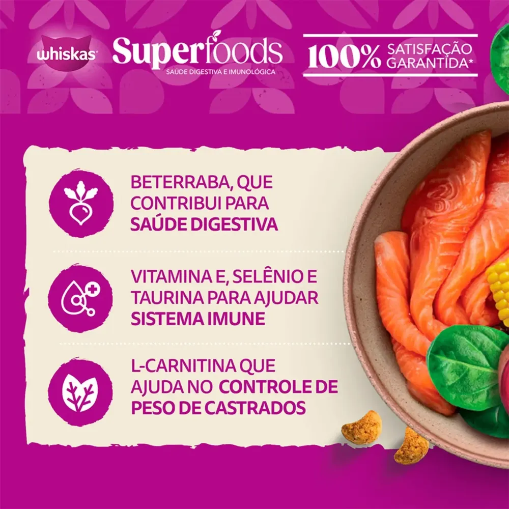 Ração Whiskas Superfoods Salmão e Linhaça Gatos Adultos Castrados — foto 4