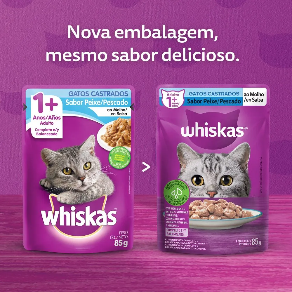 Ração Úmida Whiskas Sachê Peixe ao Molho Gatos Adultos Castrados — foto 2