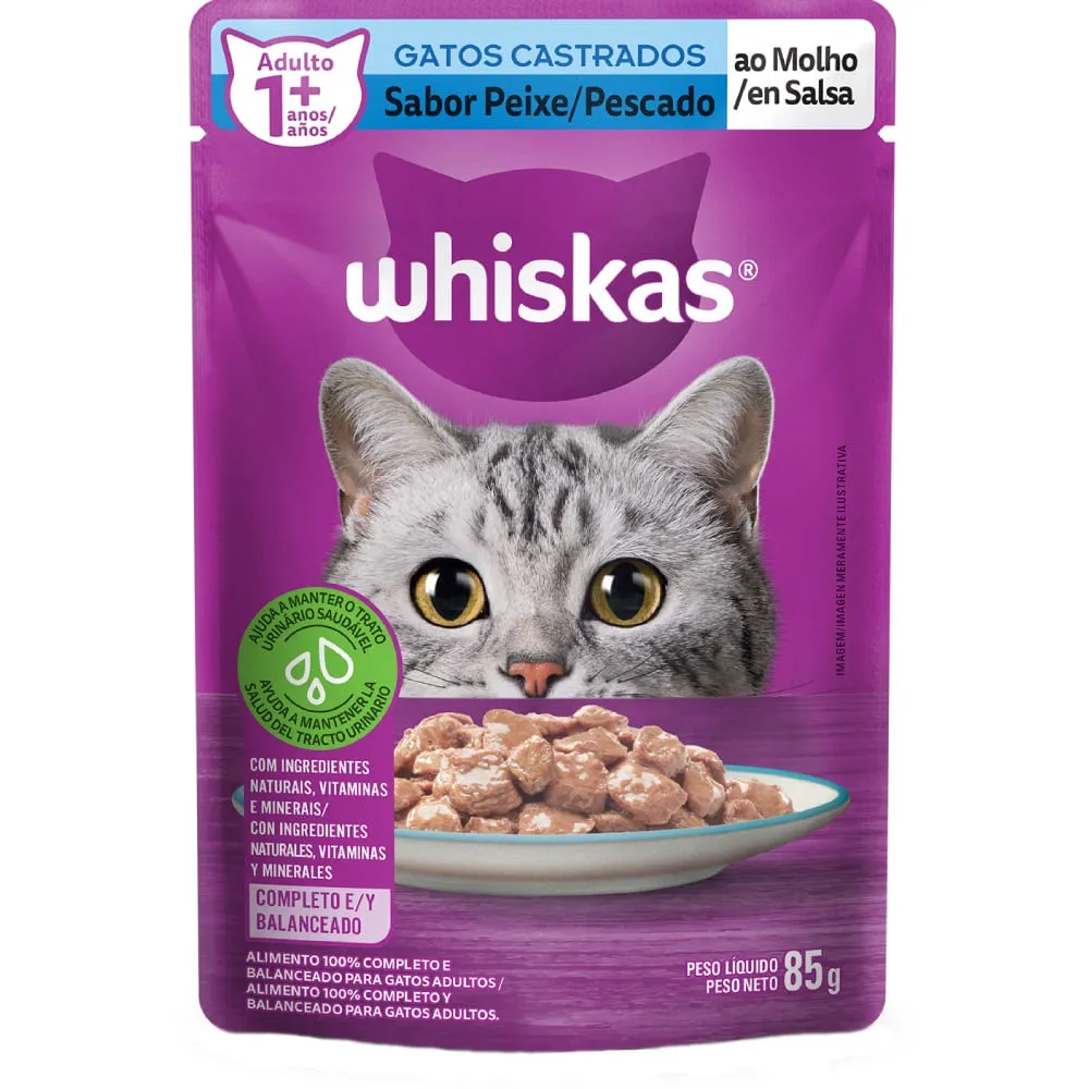 Ração Úmida Whiskas Sachê Peixe ao Molho Gatos Adultos Castrados — foto 3