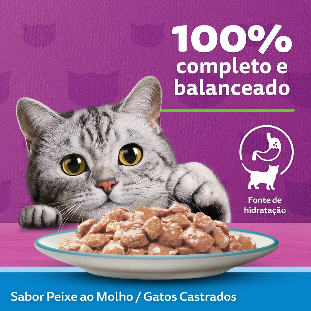Ração Úmida Whiskas Sachê Peixe ao Molho Gatos Adultos Castrados — foto 6