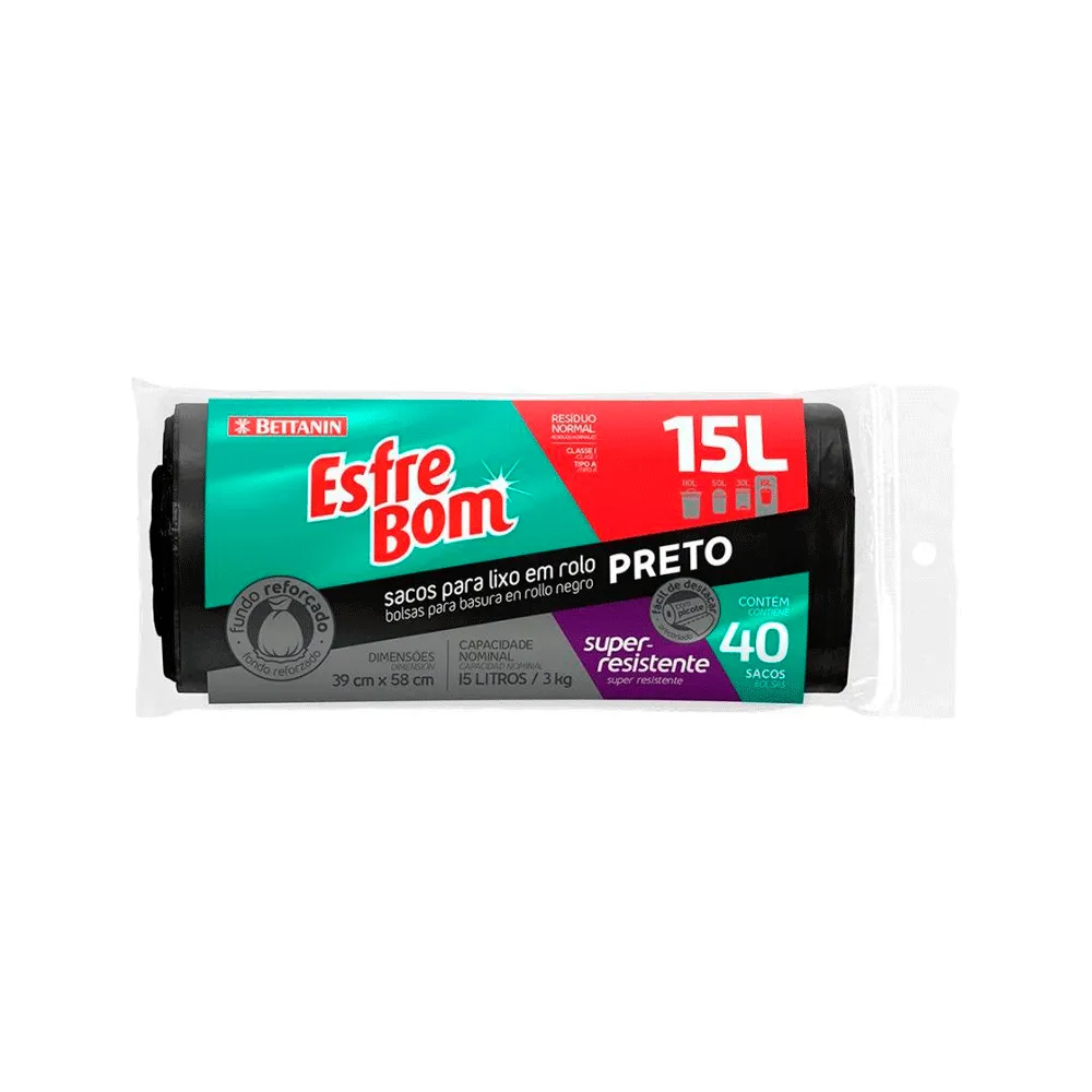 Saco para Lixo em Rolo Preto Esfrebom Bettanin