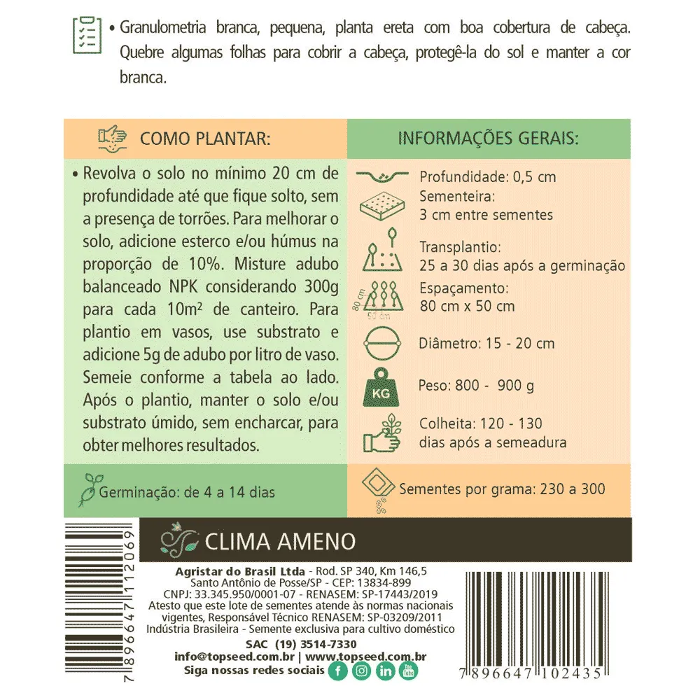 Sementes de Couve Flor Bola de Neve Tradicional Topseed Garden — foto 2