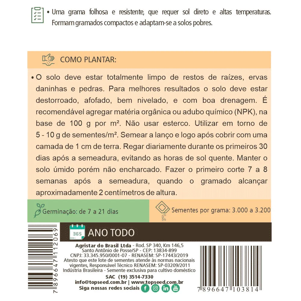 Sementes de Grama para Jardim Folha Fina Tradicional Topseed Garden — foto 2