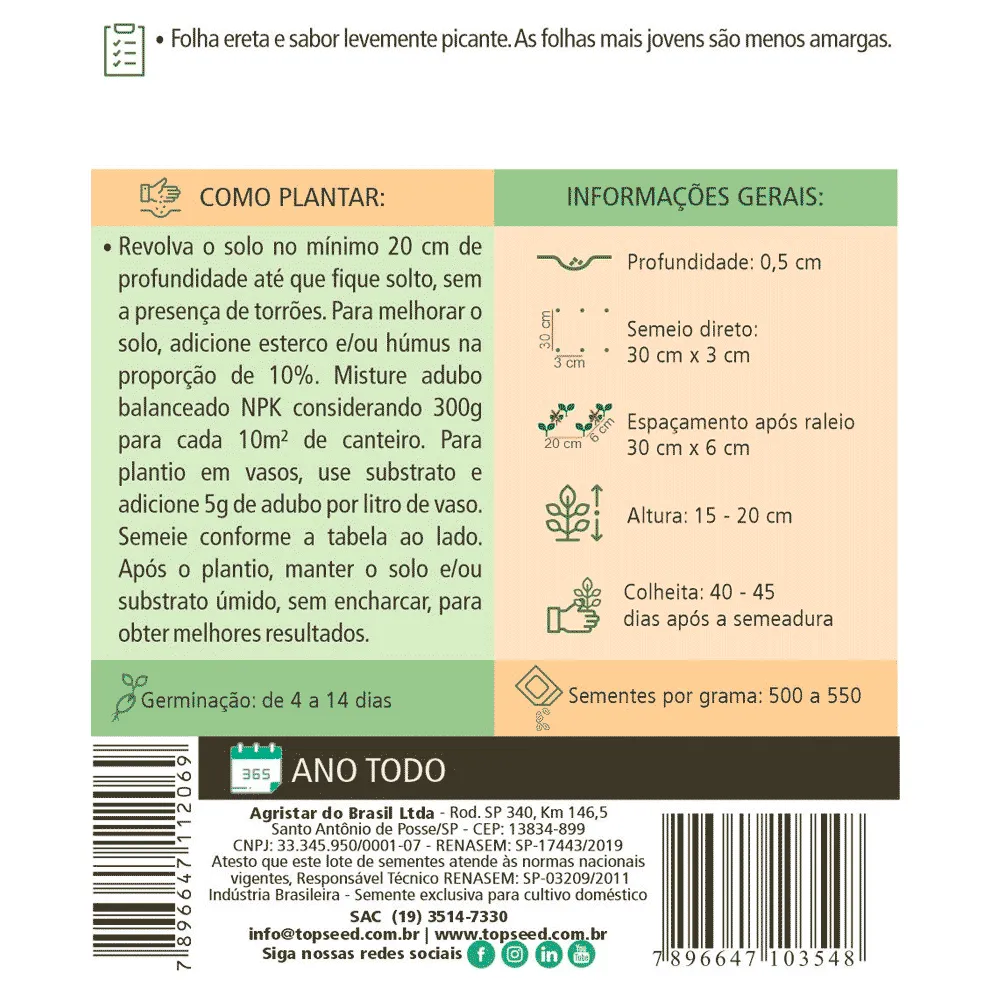 Sementes de Rúcula Folha Larga Tradicional Topseed Garden — foto 2