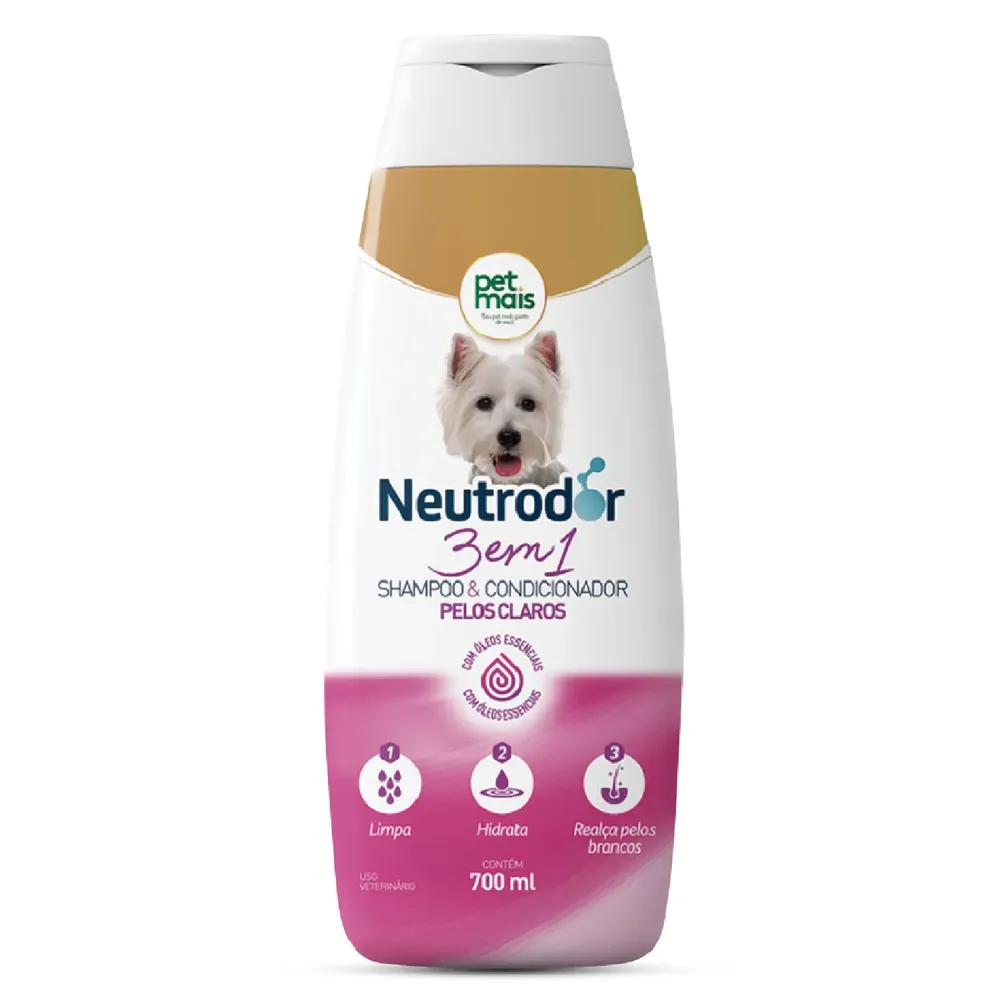 Shampoo e Condicionador 3 em 1 para Pelos Claros Neutrodor Petmais