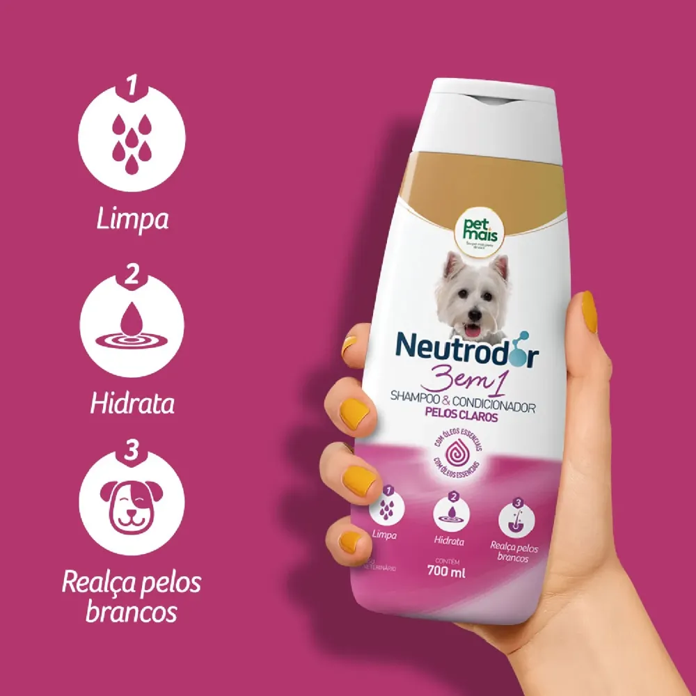 Shampoo e Condicionador 3 em 1 para Pelos Claros Neutrodor Petmais — foto 3