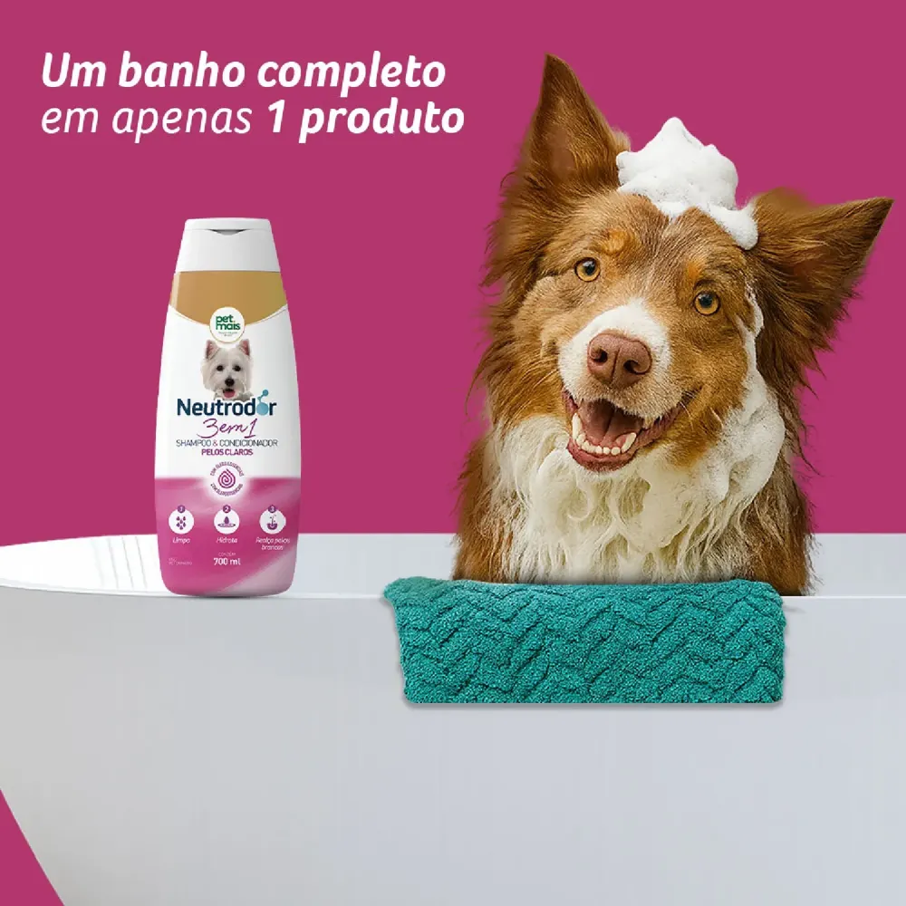 Shampoo e Condicionador 3 em 1 para Pelos Claros Neutrodor Petmais — foto 4