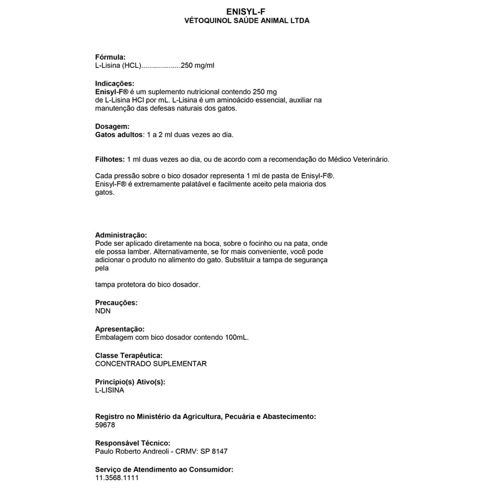 Suplemento Aminoácido para Gatos Enisyl-F Vetoquinol — foto 2